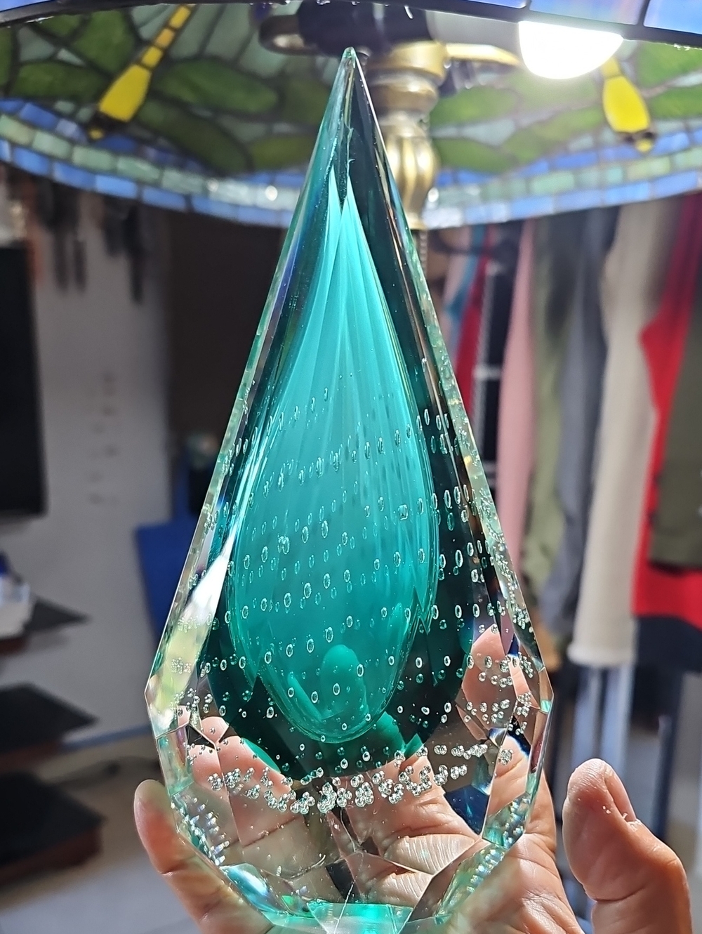 Teal Glass Teardrop Sculpture - Home Art